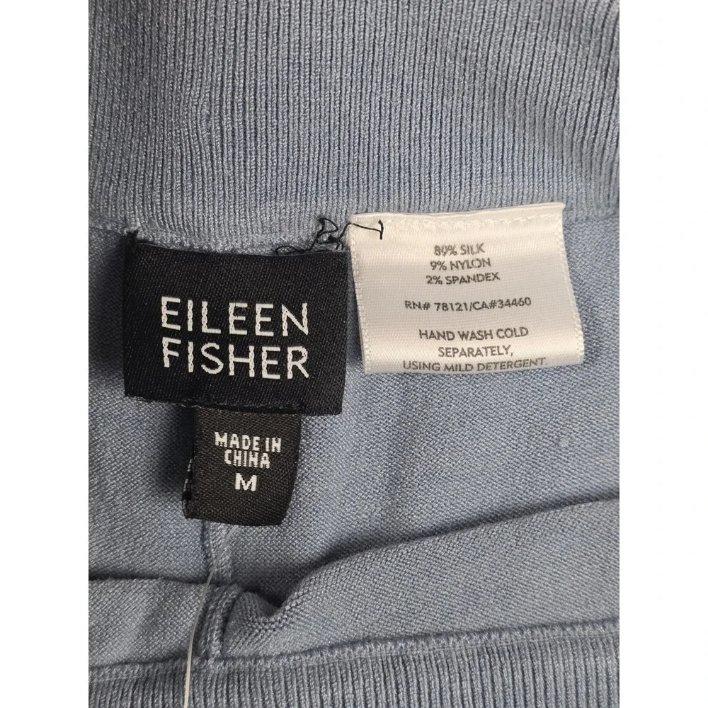 Eileen Fisher Stretch Silk Blend Tussah Straight Leg Pants Size Medium Blue - Picture 8 of 9